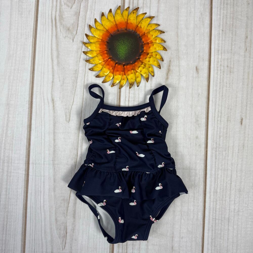 Janie and‎ Jack Baby Girls Navy Swan Ruffle One Piece Swimsuit 0 3 Months